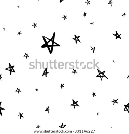 Hand drawn seamless star pattern with ink doodles. Vector background