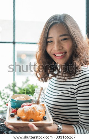 happy woman take a dessert 