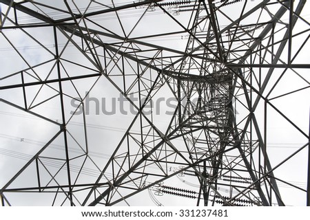Filming electrical tower from below of it