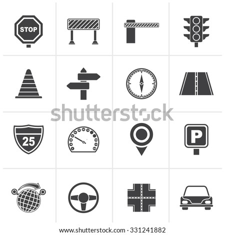 Black Road and Traffic Icons - vector icon set