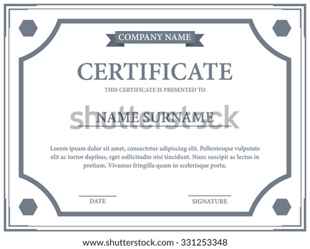 Certificate template, white paper sheet with named certificate template