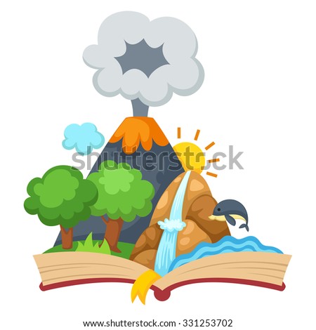 forest and mountain with open book . vector illustration.