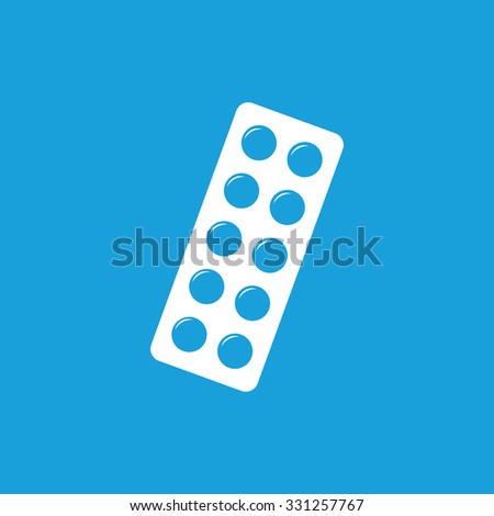 Blister pack icon, white simple image isolated on blue background