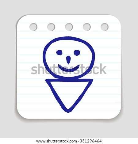 Doodle Man icon. Blue pen hand drawn infographic symbol on a notepaper piece. Line art style graphic design element. Web button with shadow. Boy or man avatar, male figure concept. 
