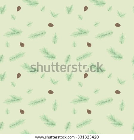 Pine branches and cones seamless vector pattern. Can be used in web design, printed on fabric/paper, as a background, or as an element in a composition.