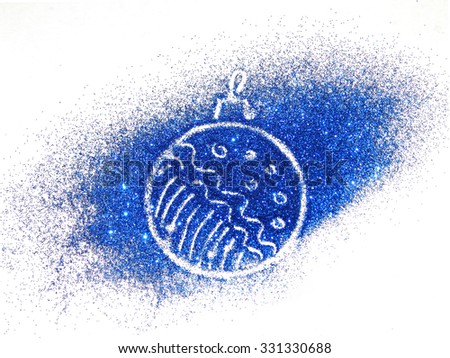 Christmas ball of blue glitter sparkle on white background