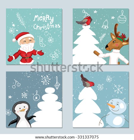 Four square templates with Christmas characters. 