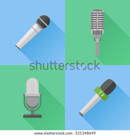 Set of modern and retro microphones. Flat style icons. Vector illustration.