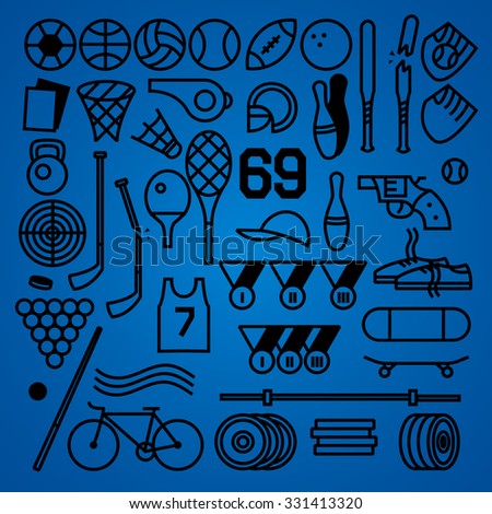 Vector line icons sports tools.
