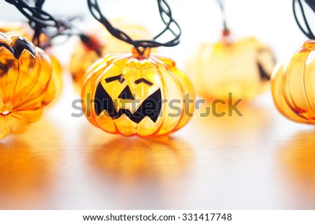 group of halloween pumpkin lamp on daylight