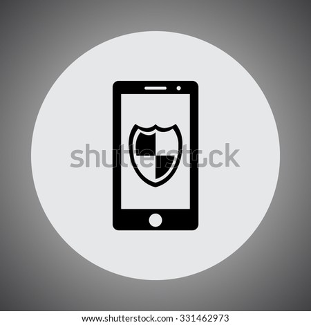 Mobile phone with shield sign icon, vector illustration. Flat design style