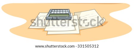 Documents and calculator on desk illustration
