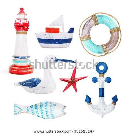 collection of wooden toys on a white background