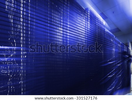 rows of server hardware with blue backlight