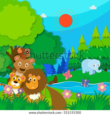 Animals in the woods illustration