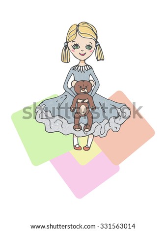 cute girl with Teddy. Illustration. Isolated on white