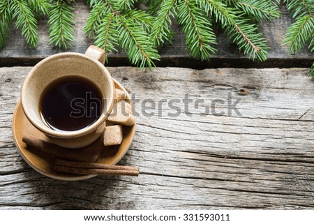Christmas background with cup coffee
