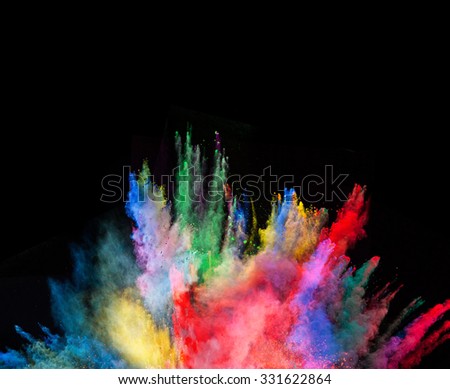 Launched colorful powder on black background Royalty-Free Stock Photo #331622864