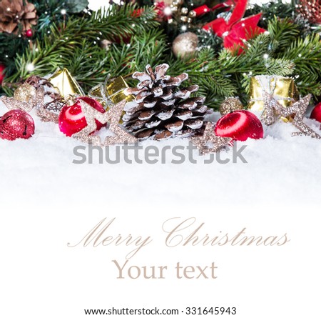 Christmas background, Holiday decoration on snow 