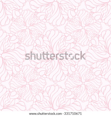 Seamless creative hand-drawn pattern composed of stylized flowers in pastel pink and pale magenta colors. Vector illustration. Royalty-Free Stock Photo #331710671
