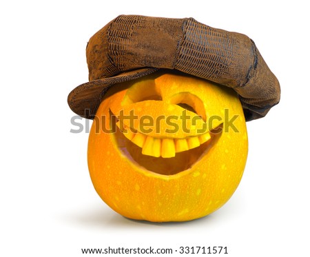 pumpkin for Halloween in a cap on white background
