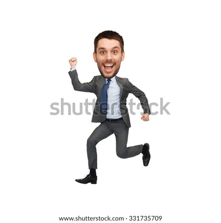 business and success concept - funny laughing cartoon style businessman jumping