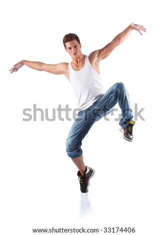 Male dancer. Isolated on white.