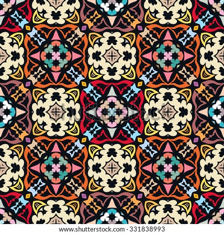 Colorful seamless pattern, hand drawn abstract background. Geometric floral ornament, tribal ethnic arabic indian motif. 