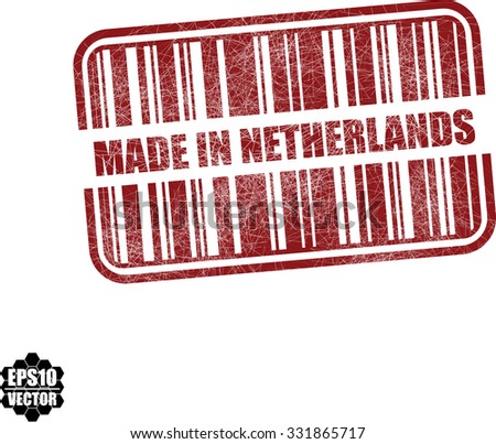Made in Netherlands With Barcode And Shadow Red Grunge Stamp Isolated On White Background. Vector illustration