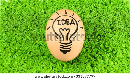 Eggs with creative idea concept isolated on green grass background texture