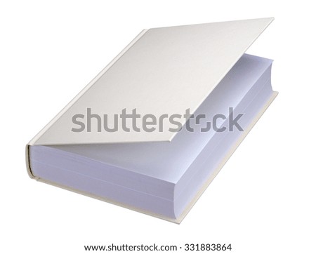 Blank book with ajar yellow fabric cover, clipping path