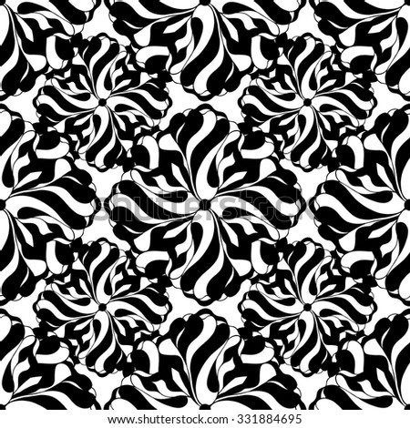 Seamless creative hand-drawn pattern composed of stylized flowers in black and white colors. Vector illustration.