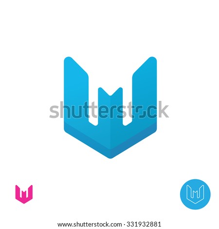 Letter W or M logo icon design template. Blue W icon ribbon related to bank, plane, bomber, bird, supermen identity and industry. Symbol for real estate or any building company. Technology logotype.