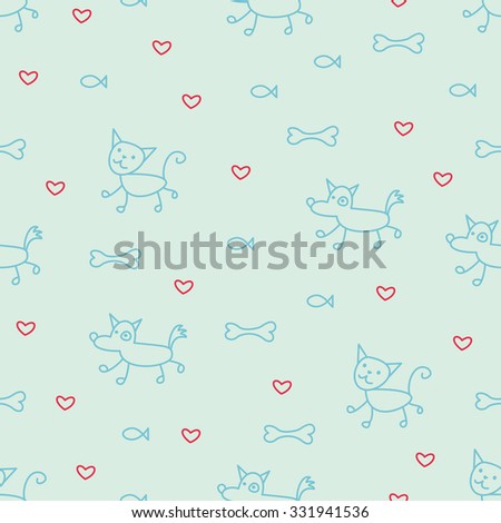 Seamless background of cats and dogs
