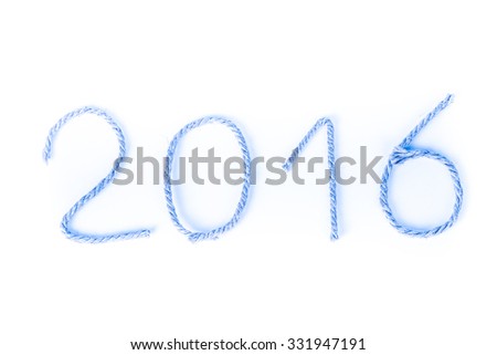 The number 2016 of rope on a white background. Christmass theme. Billet for postcard or calendar. Toned.