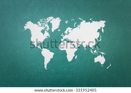 Green blackboard with world map (Outline elements of world map image from NASA public domain) Royalty-Free Stock Photo #331952405