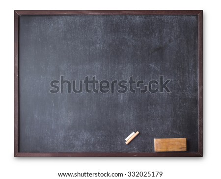 World teacher day concept: Old empty wood menu board with chalkboard and eraser isolated on white background