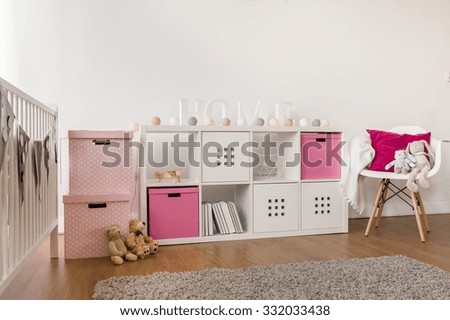 Picture of modern kids storage furniture in baby room