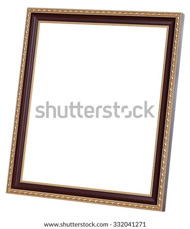 Wood with gold border  photo frame isolated on white background with clipping path.