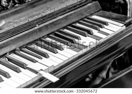 Close-up broken piano keyboard