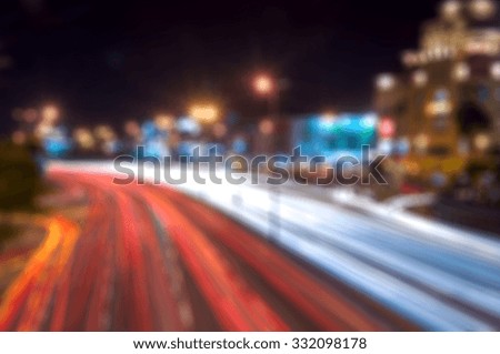 Blurred image of traffic light trails in the city at night