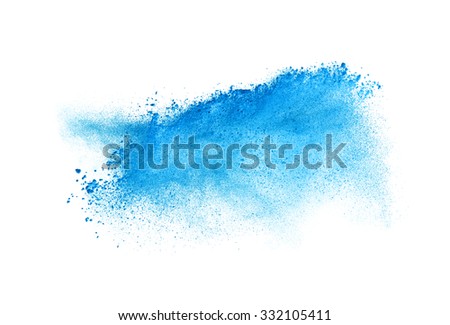 Freeze motion of blue dust explosion isolated on white background Royalty-Free Stock Photo #332105411