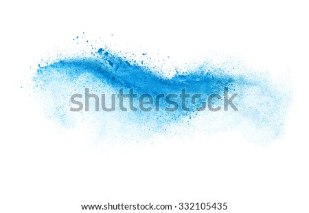 Freeze motion of blue dust explosion isolated on white background Royalty-Free Stock Photo #332105435