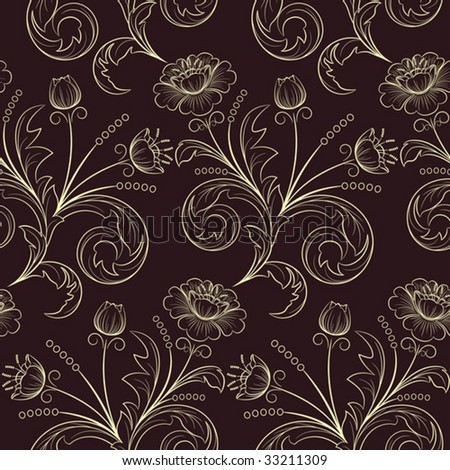Seamless pattern from gold  flowers and leaves(can be repeated and scaled in any size)