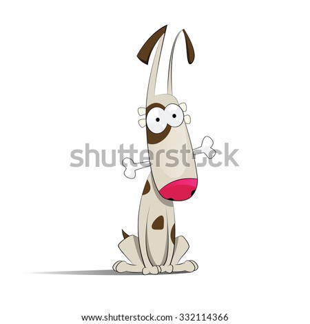 Fun cartoon dog with bone. Cartoon pet character design. Vector illustration