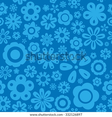 Flower on blue seamless pattern background