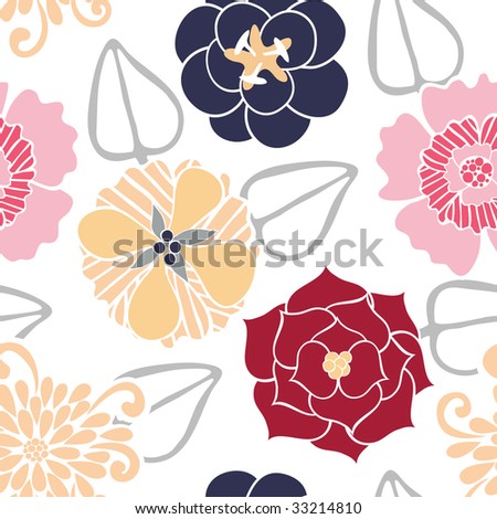 Vector Seamless Pattern of Colored Flowers. Picture with Clipping Mask.