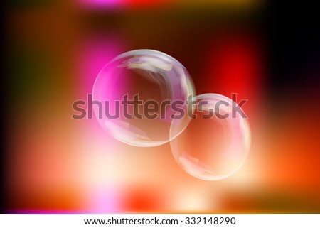 Realistic Bubbles over Blurry Orange/Red Background