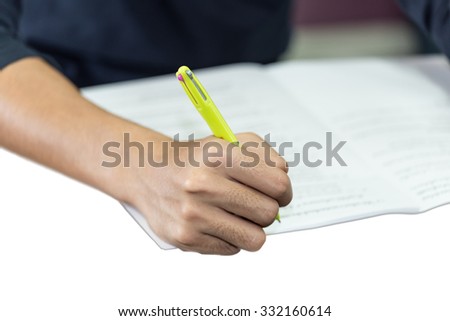 isolated right hand write document