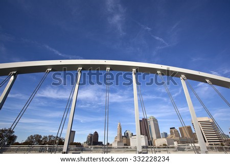 Columbus Ohio skyline framed by the Main Street Bridge